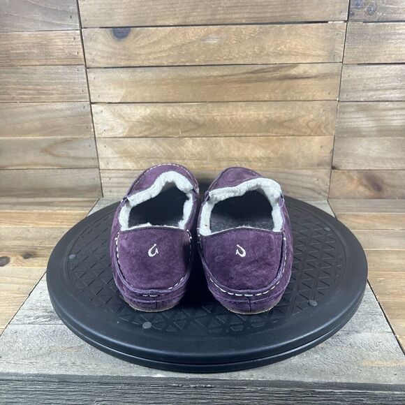 Olukai Nohea Slippers Womens Sz 5 Mystic Berry Red Nubuck Leather Fur Shearling - Picture 4 of 10